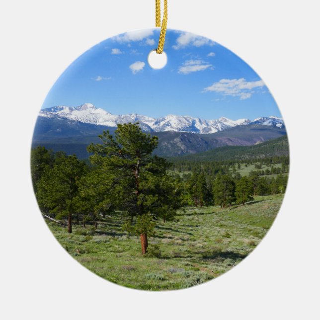 Rocky Mountain View Scenic Landscape Ceramic Tree Decoration (Front)