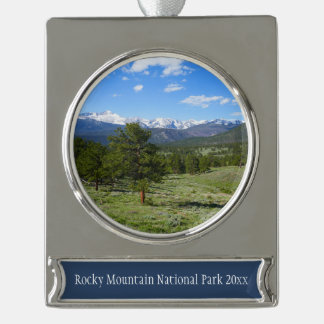 Rocky Mountain View Scenic Landscape Silver Plated Banner Ornament