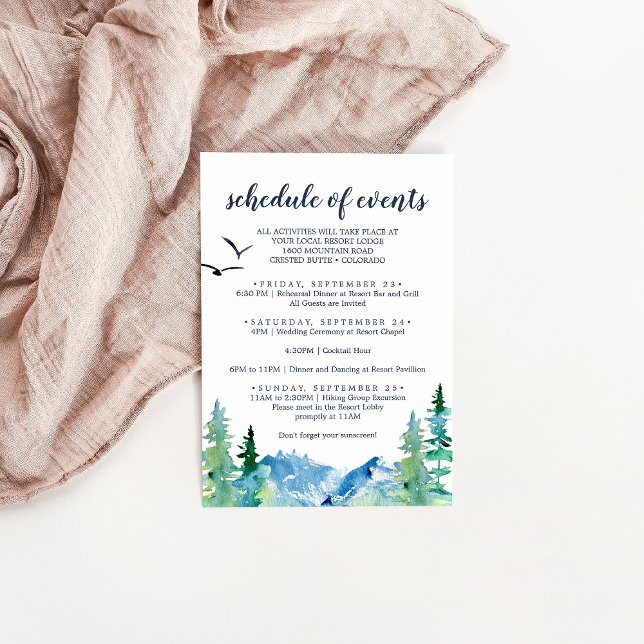 Rocky Mountain Wedding Weekend Schedule of Events Enclosure Card (Creator Uploaded)