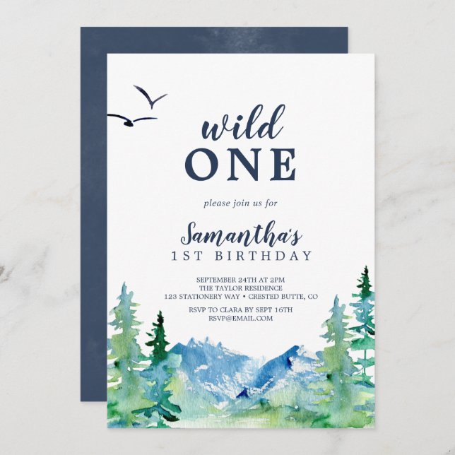 Rocky Mountain Wild One First Birthday Invitation (Front/Back)