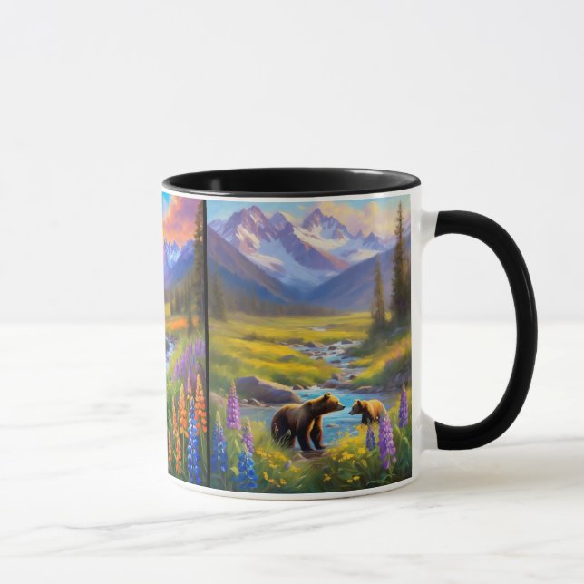 Rocky Mountains 3 Nature Paintings Deer Bear Mug (Right)