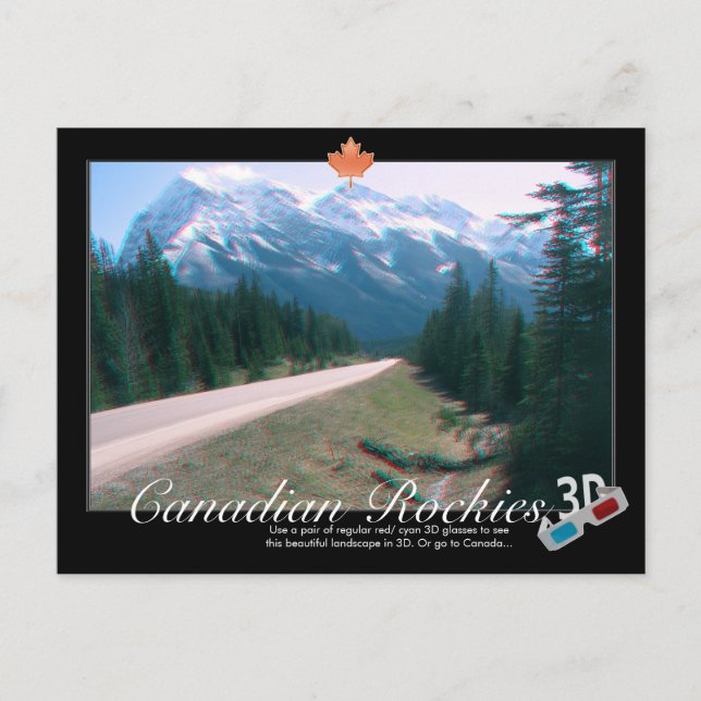 Rocky Mountains Canada 3D Anaglyph Postcard (Front)
