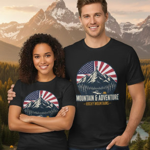 Rocky Mountains Patriotic Outdoor Adventure Hiking Tri-Blend Shirt