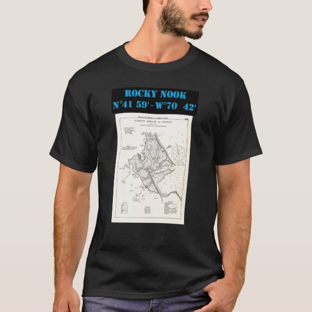 Rocky Nook Map of Bay Kingston Duxbury Plymouth Ma T-Shirt (Front)