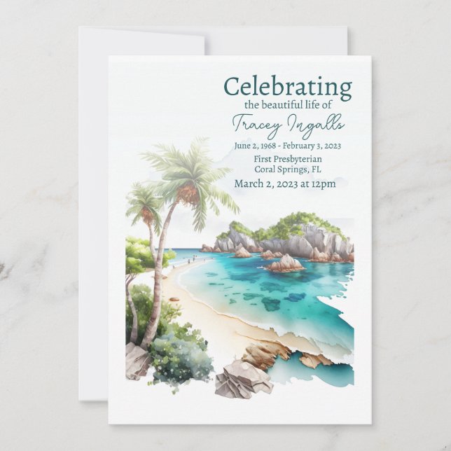 Rocky Ocean Beach Funeral Celebration of Life Invitation (Front)