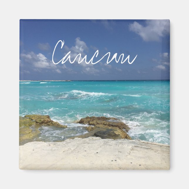 Rocky Ocean Waves Cancun Mexico Beach Magnet (Front)