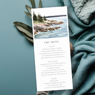 Rocky Pine Mountain Seascape Wedding Menu Card