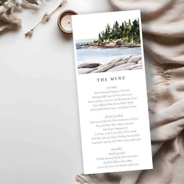 Rocky Pine Mountain Seascape Wedding Menu Card (Creator Uploaded)