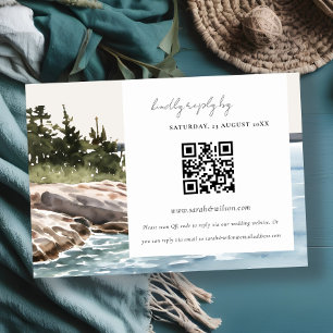 Rocky Pine Mountain Seascape Wedding QR Code RSVP Enclosure Card