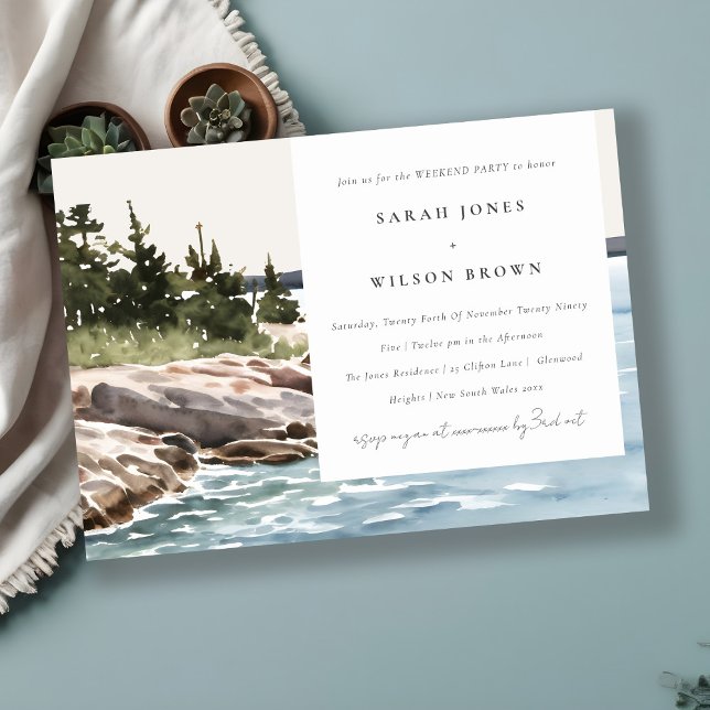Rocky Pine Mountain Seascape Weekend Party Invitation (Creator Uploaded)