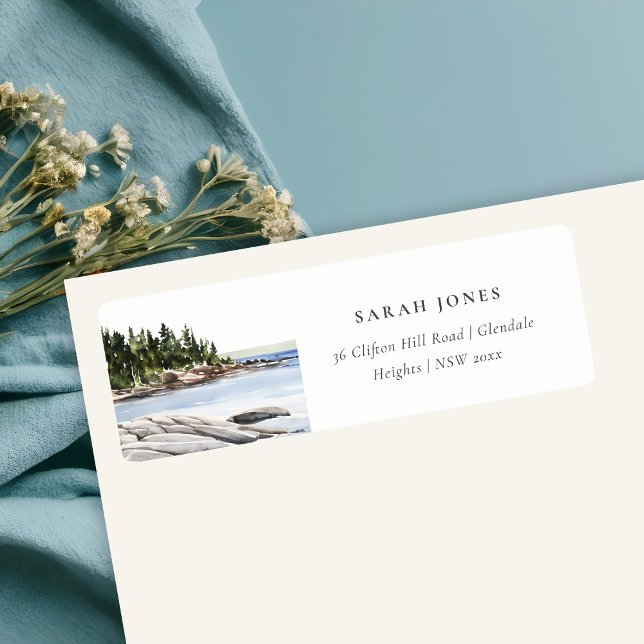 Rocky Pine Mountain Watercolor Seascape Address (Creator Uploaded)