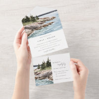 Rocky Pine Mountain Watercolor Seascape Wedding