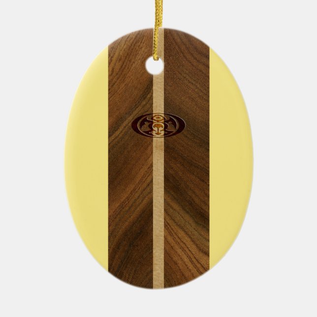 Rocky Point Hawaiian Faux Wood Surfboard Ceramic Tree Decoration (Front)