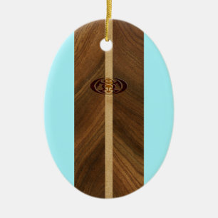 Rocky Point Hawaiian Faux Wood Surfboard Ceramic Tree Decoration