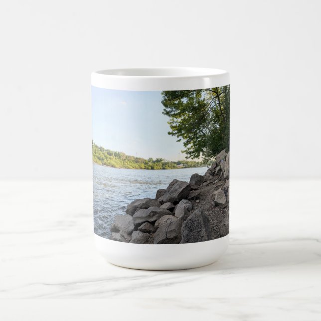 Rocky Riverbank with Trees — Scenic Nature Mug (Center)