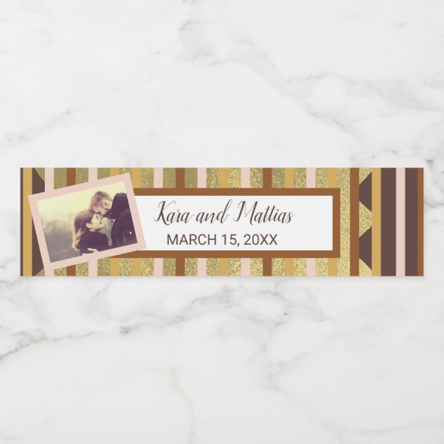Rocky Road 'N Gold Stripes Wedding Water Bottle Label (Single Label)