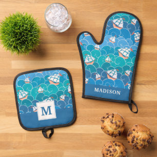Rocky Sea Pattern Oven Mitt & Pot Holder Set