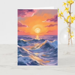 Rocky Seas Ocean Waves Watercolor Painting Sea Card