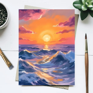 Rocky Seas Ocean Waves Watercolor Painting Sea Postcard