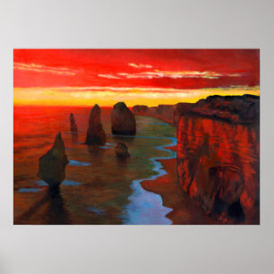 Rocky Seashore At Sunset Poster