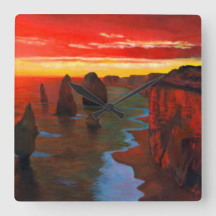 Rocky Seashore At Sunset Square Wall Clock