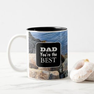 Rocky Shore Sea Photo Father's Day Bible Verse Two-Tone Coffee Mug