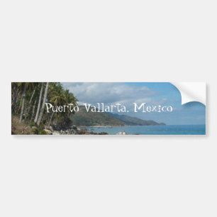 Rocky Shore with Palm Trees; Puerto Vallarta, MX Bumper Sticker