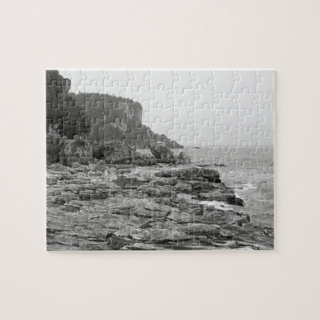 Rocky Shoreline  Black and White Photo Puzzle (Horizontal)