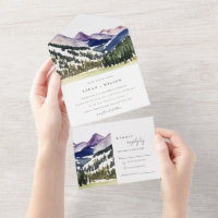 Rocky Snow Mountain Watercolor Landscape Wedding