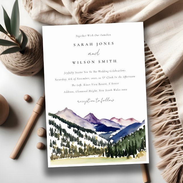 Rocky Snow Mountain Watercolor Landscape Wedding Invitation (Creator Uploaded)