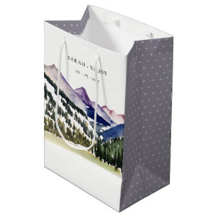 Rocky Snow Mountain Watercolor Landscape Wedding Medium Gift Bag