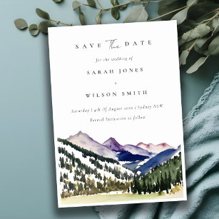 Rocky Snow Mountain Watercolor Landscape Wedding Save The Date