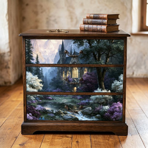 Rocky Stream Gothic Fantasy Castle Decoupage Tissue Paper