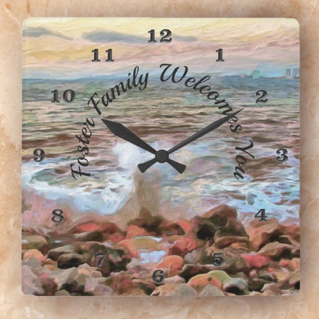 Rocky Waves 0742 Square Wall Clock (Creator Uploaded)