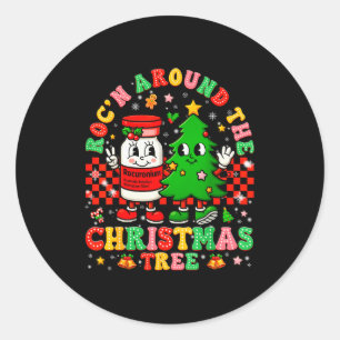 Rocn Around The Christmas Tree Nurse Icu Pjs Xmas Classic Round Sticker