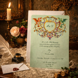 Rococo 1793 Crest With Mediaeval Dragons Monogram Invitation