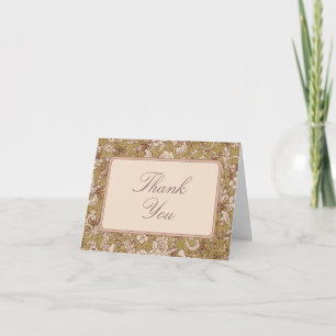 Rococo Birds and Acorns-gold and maroon Thank You Card