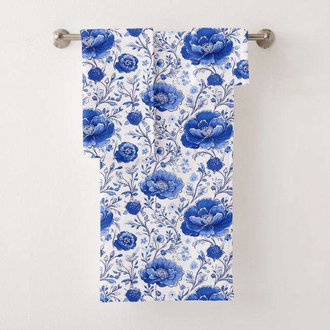Rococo Blue Floral Elegance Bath Towel Set (Insitu)