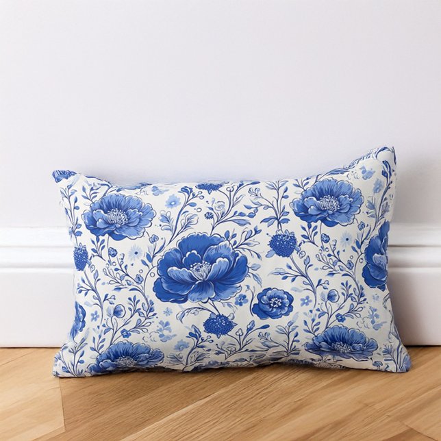 Rococo Blue Floral Elegance Lumbar Cushion (Creator Uploaded)