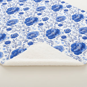 Rococo Blue Floral Elegance Sherpa Blanket
