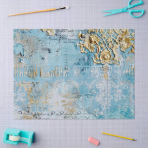 Rococo Blue Gold Italian Romantic  Tissue Paper