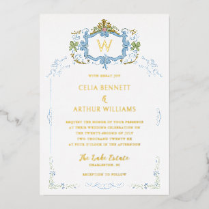 Rococo Blue Monogram Crest Wedding