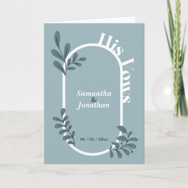 Rococo Blue Simple Wedding His Vows Card (Front)