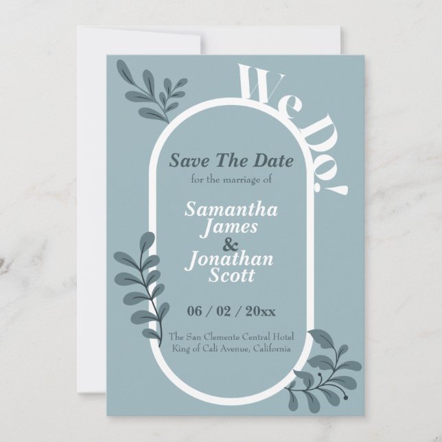Rococo Blue Simple Wedding Save The Date Invitation (Front)