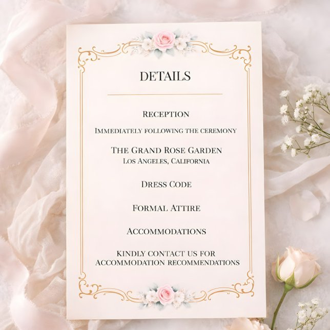 Rococo Blush Wedding Enclosure Card (Details enclosure card for Rococco style luxury ornate wedding)