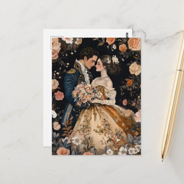 Rococo Couple Romantic Wedding Engagement Congrats Postcard (Front/Back In Situ)