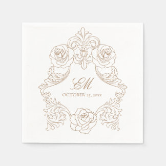 Rococo Crest Monogram Golden Brown Wedding Logo  Napkin