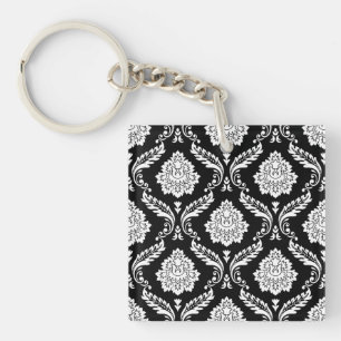 Rococo Damask 2Way Pattern Black + White Key Ring