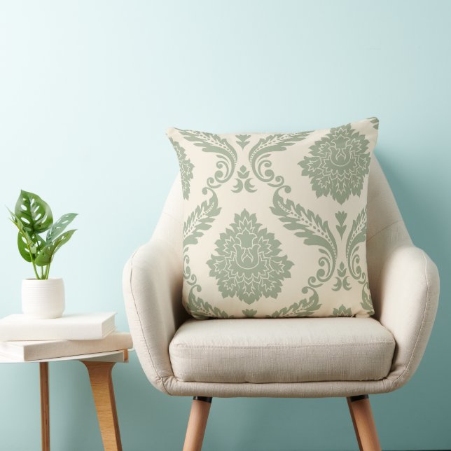 Rococo Damask Art I 2Way Cream and Green Cushion (Chair)