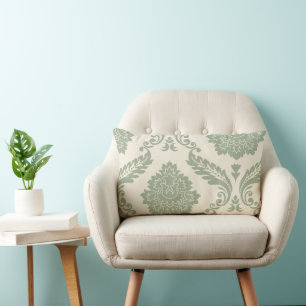 Rococo Damask Art I 2Way Cream and Green Lumbar Cushion